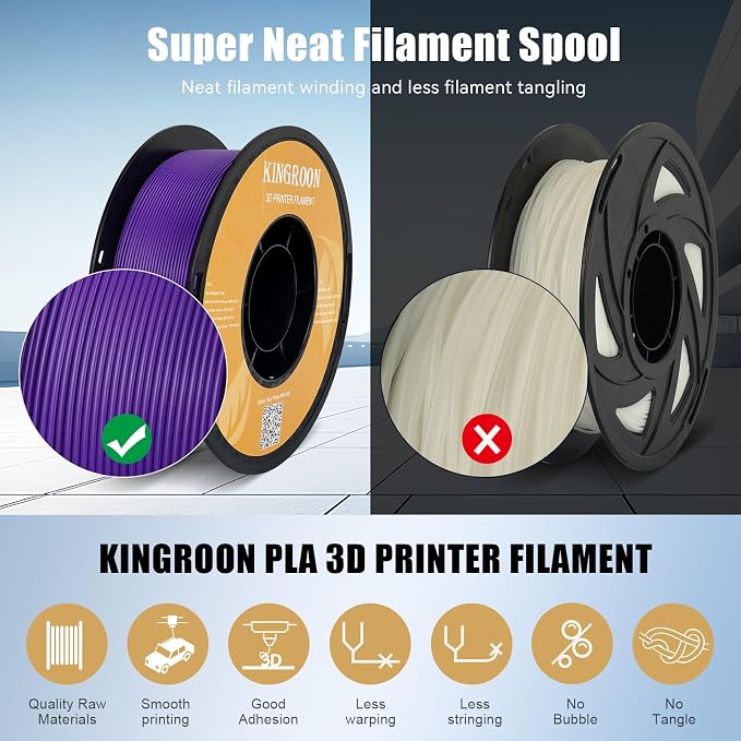 Kingroon High Speed PLA 3D Printer Filament 1.75mm, 3D Printer Rapid Filament for 30-600mm/s Hyper Printing Filament, Dimensional Accuracy +/- 0.03 mm, 1kg Plastic Spool(2.2lbs) (Purple)