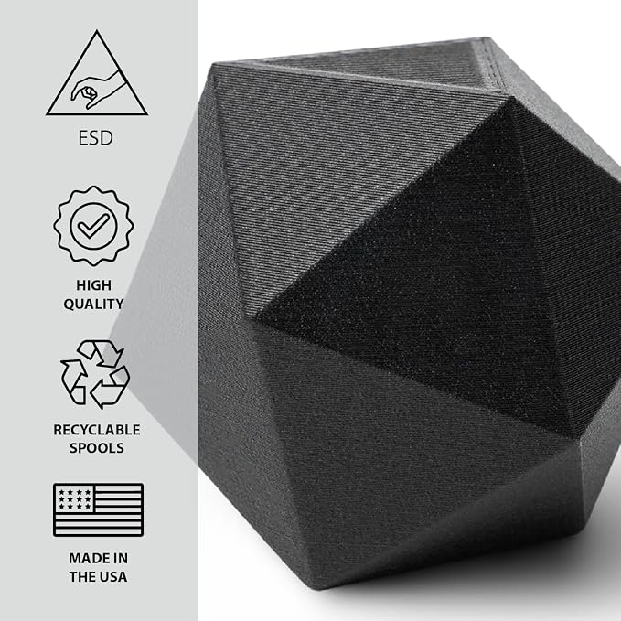 Protopasta Static Dissipative Black Carbon Fiber PLA 3D Printer Filament for ESD Safe Prints | Easy Printing with Low Warp| 1.75mm Filament | 1kg with Recyclable Cardboard Spool