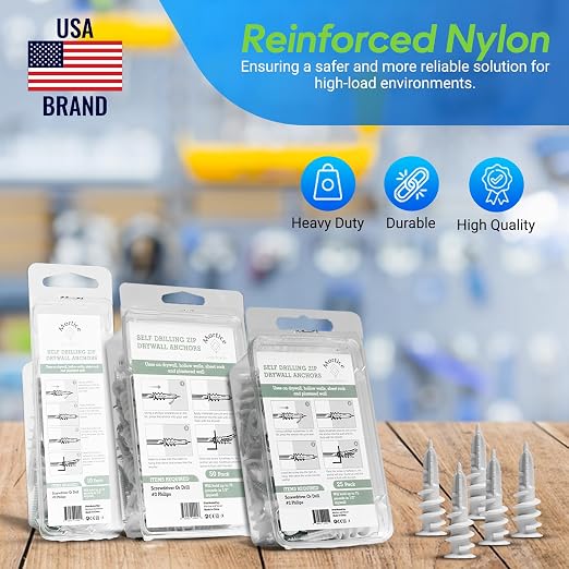 Reinforced Nylon 66 Heavy Duty Wall Anchors for Furniture, 90lb, Bulk Pack for Remodel, Multi-Room Projects, 50 Wall Anchors for Drywall and 50 Drywall Screws, Hang Home Decor, Tv Mount, Wall Decor
