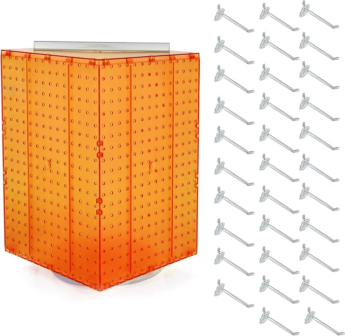 Azar Displays 701414-ORG-4C32 Rotating Countertop Display Kit with Peg Hooks Included, 14 Inches Wide x 14 Inches Deep x 20 Inches High, Pegboard Spinner Organizer, Orange
