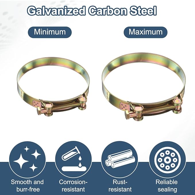 HARFINGTON 3pcs T-Bolt Hose Clamp 32-35mm (1.26-1.38") Galvanized Carbon Steel Adjustable Intake Radiator Pipe Clamps for Automotive Plumbing Industrial Pipes