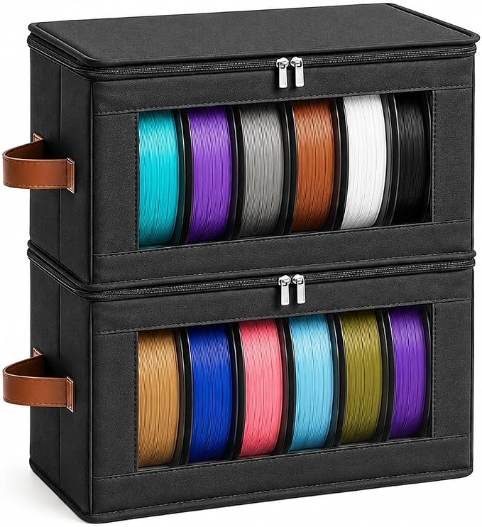 Filament Storage Box Waterproof Dry Box with Desiccants (Black, 2 Pack) | Transparent View, Zipper Design, For Home & Office, Workshop Use