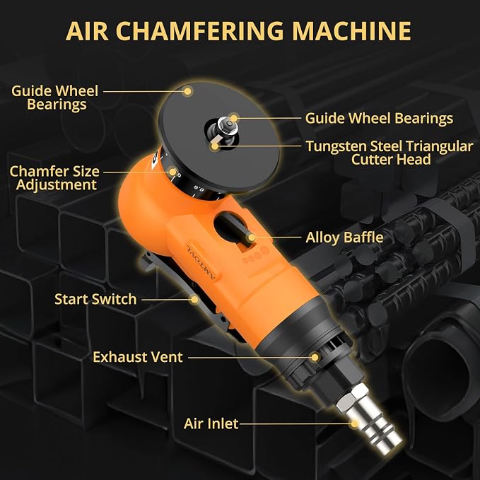 AMTOVL Pneumatic Chamfering Tool - Mini Air Chamfer Tool with 10 C-Angle & 10 R-Angle Blades, 45° 30000 RPM Chamfering Tool for Metal and Wood with 1/4" Air Inlet