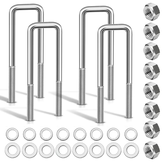 4 Pcs Hot Dipped Galvanized Square U-Bolts,2 inch Wide, (1/2" D x 2 1/16" W x 6 5/16" L) Boat Trailer U-Bolts with Washers and Nuts for Boat Trailer,Automobiles,Industrial,Heavy Duty U Bolt