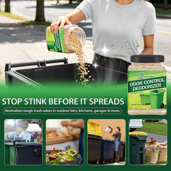 1.5 lbs Outdoor Trash Can Deodorizer, Heavy Duty Garbage Can Odor Eliminator & Moisture Absorber for Outdoor Trash Cans, Recycling Bins & Waste Containers, Long Lasting Odor Control