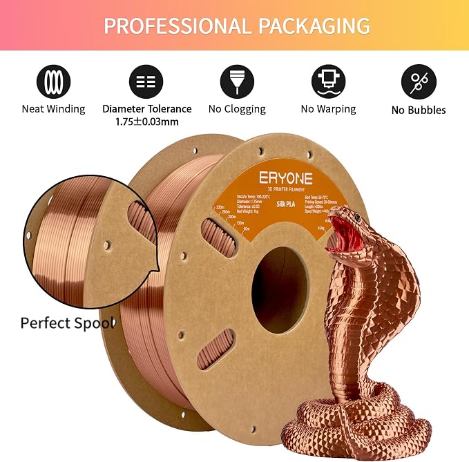 ERYONE Silk PLA Filament for 3D Printer 1.75mm +/- 0.03mm, Shiny Filament 1kg (2.1lbs)/Spool, Coffee Gold
