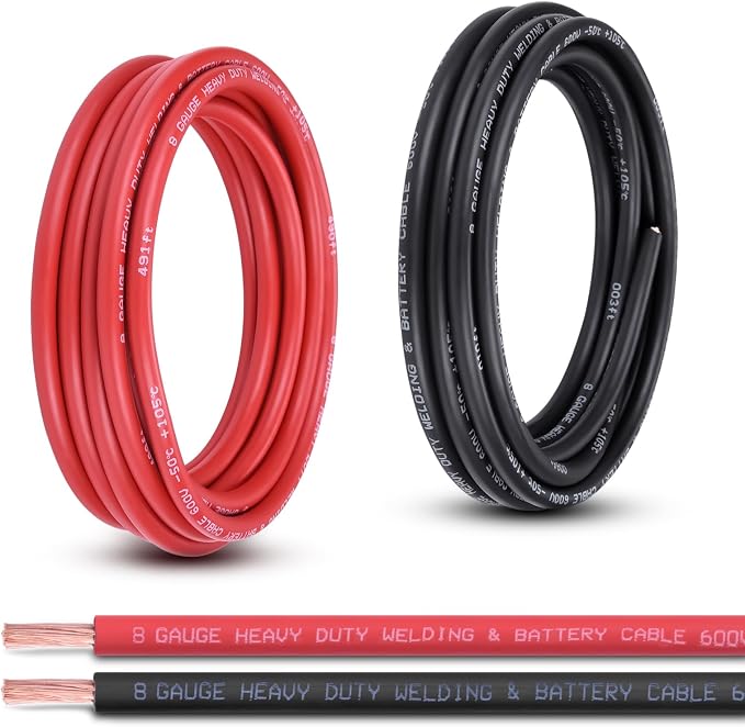 8 Gauge Battery Cable, 15FT Red + 15FT Black 8 AWG Pure Copper Wire Welding Cable, for Automotive, Battery, Solar and Generator, Standard USA OFC Wire