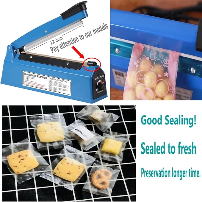 Impulse Heat Sealer Manual Bags Sealer Heat Sealing Machine 12 Inch Impulse Sealer Machine for Plastic Bags PE PP Bags with Extra Replace Element Grip