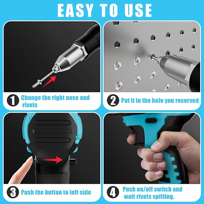 Cerycose Rivet Gun Compatible with Makita 18V Battery,Tool Only Cordless Riveters Tool,Brushless Rivet with 3 Size(1/8", 5/32", 3/16") Aluminum Rivets & LED Light for Construction