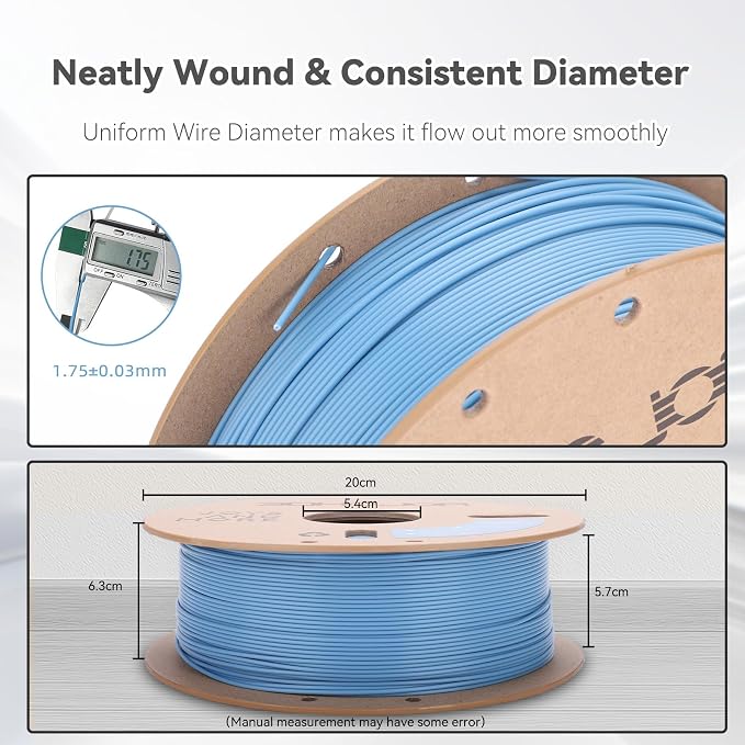 3DHoJor PLA Pro (Plus) Filament 1.75mm, 3D Printer Filament, Cardboard Spool 3D Printing Filament, Dimensional Accuracy +/- 0.03 mm, Haze Blue, 1kg