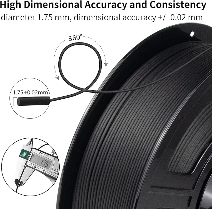 IEMAI 3kg PA6 Carbon Fiber Nylon Filament 1.75mm Matte Black, Industrial PA6-CF 3D Printer Filament with Extremely Strength & Rigidity, Abrasion & High-Temperature Resistant
