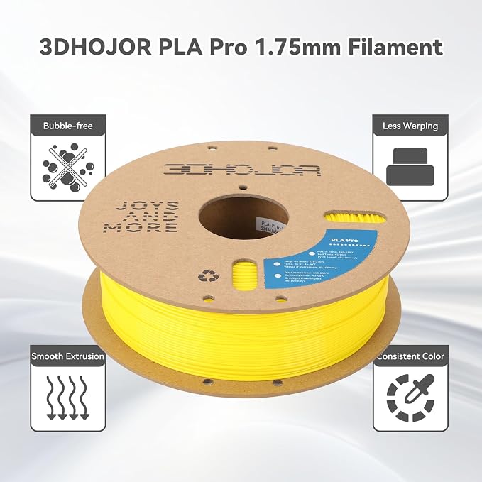 3DHoJor PLA+ Filament 1.75mm, 3D Printer Filament PLA Plus, Cardboard Spool 3D Printing Filament, Dimensional Accuracy +/- 0.03 mm, Yellow, 1kg