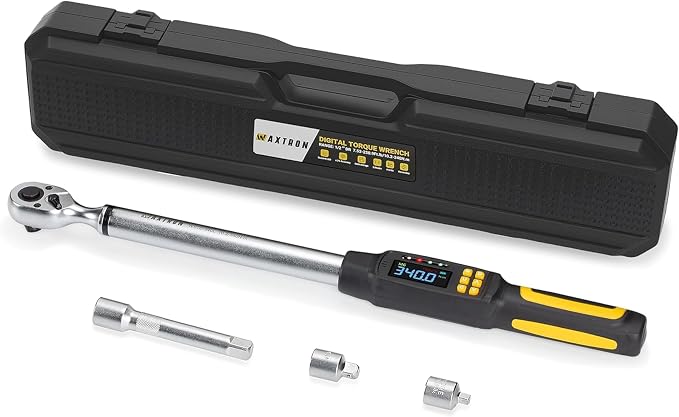 1/2 Drive Digital Torque Wrench with Adapters, 12.5-250 ft-lb (17-340 Nm), ±2% Accuracy, 72-Tooth Ratchet Head, Buzzer & LED Alerts, for Truck, SUV, Tires, Lug nuts & Wheels