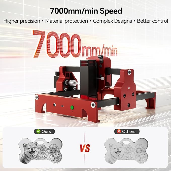 Laser Engraving Machine, Woxcker S1 3.5w Mini Laser Engraving Machine Portable 130mm*130mm Bed Size 0.05 Laser Spot for DIY, Wood, Acrylic, Leather, Leaf, Paper, Beginner-Friendly