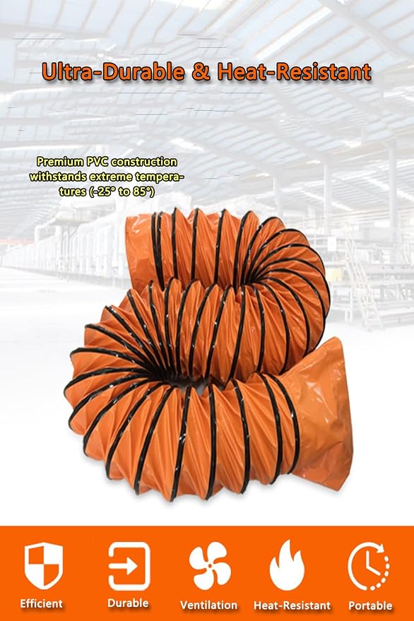16FT PVC Flexible Duct Hose 10 Inch Duct Hosing with Adjustable Rope for Utility Blower Exhaust Fan Ducting Hose Folding exhaust duct Easy Storage【10 In*16Ft】