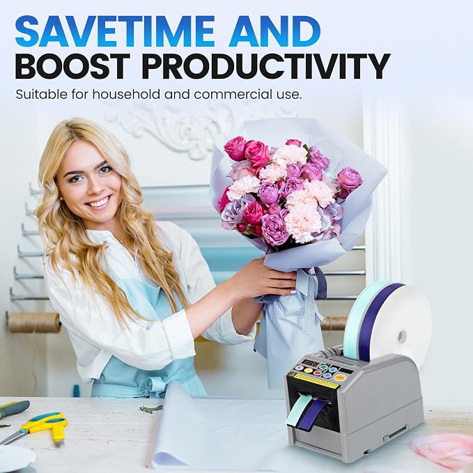Ribbon Cutting Machine, Automatic Tape Dispenser 39.9 Inches Max Cut Length, Dual Manual and Auto Modes, Precision Cutting for Home, Business, School, Restaurant, Warehouse, Gift Wrapping