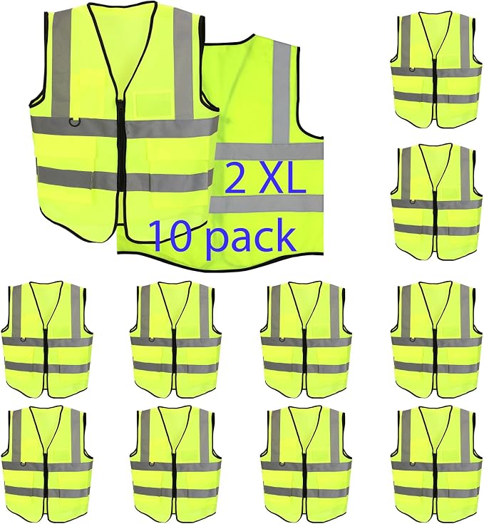 30 Pack High Visibility Reflective Safety Vests with Pockets and Zipper, High Visibility Mesh Construction Vest