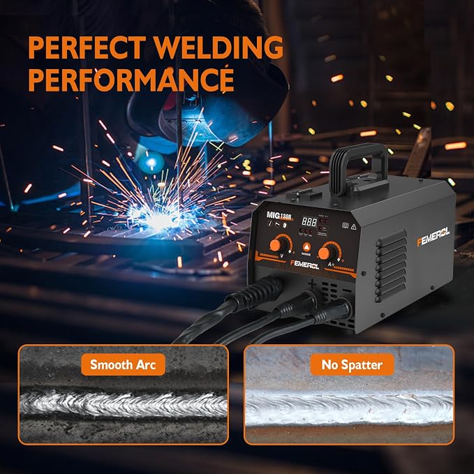 FEMEROL MIG Welder,2 in 1 Flux core/Stick Welder,130Amp 110V Gasless MIG Welding Machine with Synergy IGBT Inverter Welder Portable Wire Feed Welder