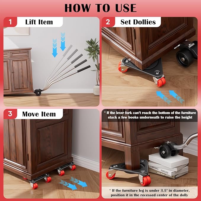Triangle Furniture Movers with 6-Wheel Dollies, Heavy Duty Tri-Dolly Set with Furniture Lifter, Non-Slip Pads, Up to 3000 lbs Load Capacity