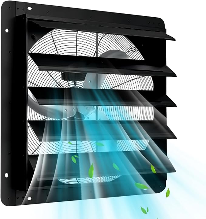 Garvee 24 In Shutter Exhaust Fan, Wall Mounted Shutter Exhaust Fan Aluminum, 3500 CFM High Speed Louvered Vent Fan with Automatic Shutter for Garage, Attic, Workshop, Greenhouse