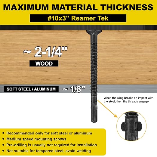 FMhotu #10 x 3 Trailer Deck Screws, Self-Tapping Sheet Wood Metal Screw, 124Pcs T25 Star Bits Reamer Tek Screws for Trailers, for Attaching Wood to Steel(Black)