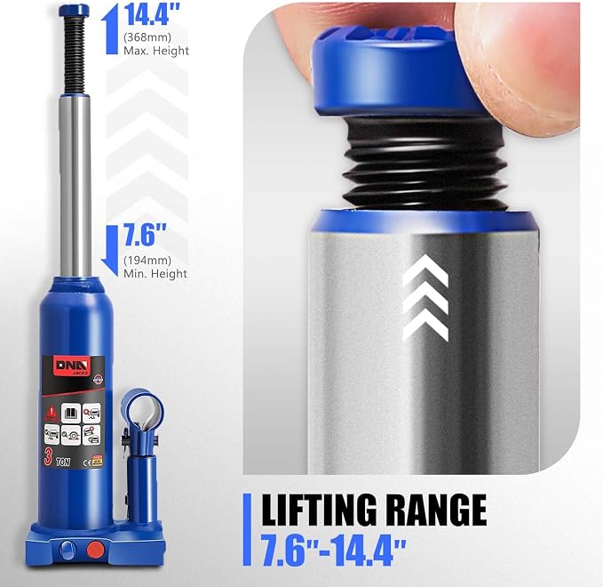 DNA Motoring 3 tons / 6000 lbs Lifting Automotive Welded Hydraulic Bottle Jack for Repair Vehicle, Pickup, Truck, w/Manual Handle, Blue,TOOLS-00350