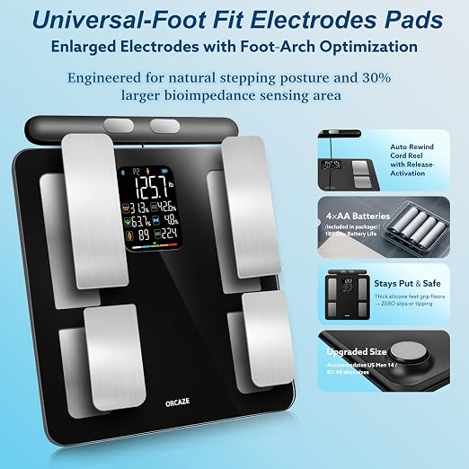 Smart Body Composition Scale for Body Weight, 8 Electrodes Digital Scale with BMI, Body Fat, Muscle Mass, 27 Body Composition Measurements, LCD Screen, Large Platform (400lbs Upgrade)