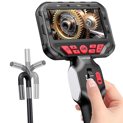 Two-Way Articulating Endoscope Camera with Light, Industrial Borescope with 0.24in Articulated Snake Inspection Camera, Flexible Fiber Optic Scope Cam for Automotive Aircraft Mechanics, 5.2FT