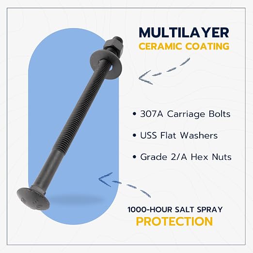 3/8" x 6-1/2" (25 Pack) Black Carriage Bolt Kit, Grade 307A, Ceramic Coated for Exterior Use, 2X Rust Resistance of Galvanized by Makers Bolt