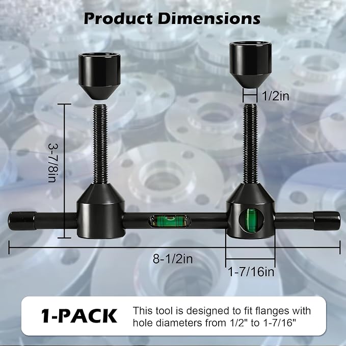 Threaded Pipe Flange Aligner and Leveler Tool, Fits Flanges with Holes from 1/2" to 1-7/16" Diameter,1-Pack with Built-in Horizontal and Vertical Bubble Levels (1)