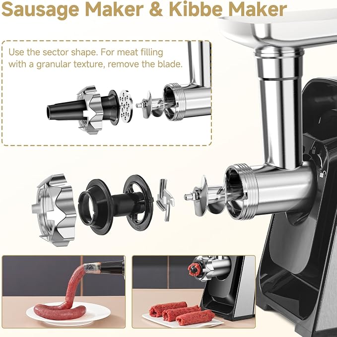 AAOBOSI Meat Grinder Electric, [3000W Max] Meat Grinder Heavy Duty with 2 Stainless Steel Blades & 3 Grinding Plates, Sausage Maker & Kibbe Kit for Home Kitchen Using