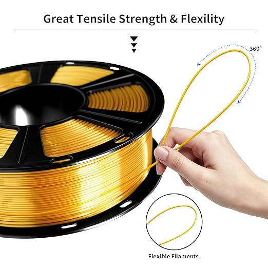 Geeetech Silk PLA Filament 1.75mm for 3D Printer, Metal-Like Shiny Consumables 1kg (2.2lbs) 1 Spool, Dimensional Accuracy +/- 0.02 mm, Metallic Gold Silk Filament