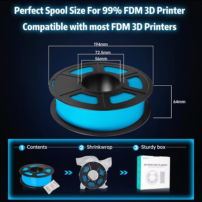 SUNLU Glow in The Dark PLA Filament, Neatly Wound Luminous PLA 3D Printer Filament 1.75mm Dimensional Accuracy +/- 0.02mm, Fit Most FDM 3D Printers, 1kg Spool (2.2lbs), (Blue PLA, Glow Blue)