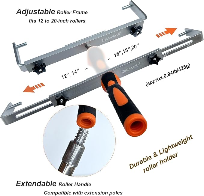 Paint Roller Kit with Extension Pole Adjustable Frame 12 Inch 18 Inch Microfiber Covers, Extra-Large Stain Roller Brush Tray Liner Set for Walls Ceilings Interior Exterior Painting