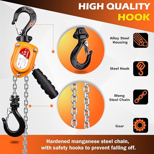 YATOINTO Manual Lever Chain Hoist, 1/2 Ton 1100lbs Mini Lever Block, 3M 10 FT Puller Come Along, G80 Rope Hoist Tool with Hook for Warehouse Building