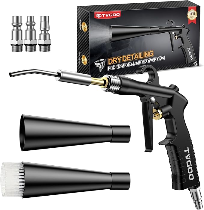 Dry Car Detailing Cleaning Gun – Blast Away Dust & Debris in Seconds & Aluminum Alloy Body with 2 Nozzles for Car Detailing, Home & Garage Use, Works with Any Air Compressor