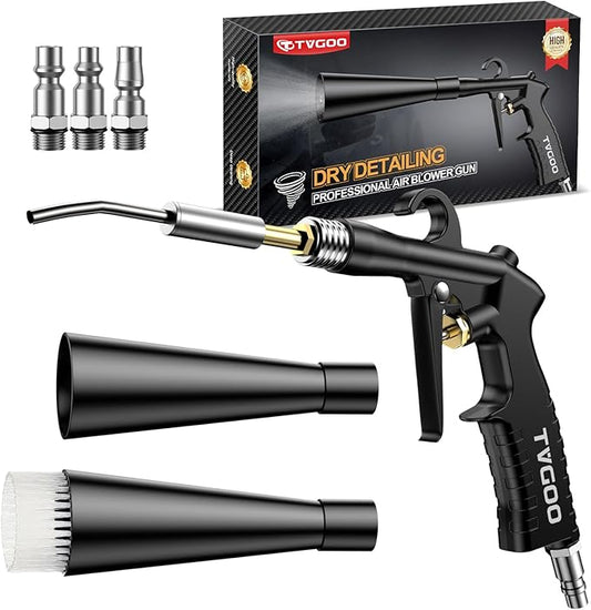 Dry Car Detailing Cleaning Gun – Blast Away Dust & Debris in Seconds & Aluminum Alloy Body with 2 Nozzles for Car Detailing, Home & Garage Use, Works with Any Air Compressor