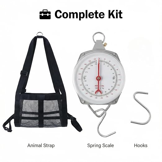 440lb Mechanical Hanging Scale with Calf Sling | 2-in-1 Animal Weighing Kit for Calves, Goats, Sheep, Dogs | Heavy Duty Easy-Read Spring Dial for Farm Ranch.