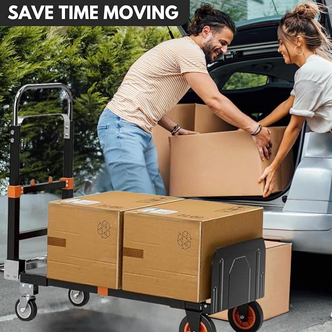 Folding Hand Truck 500lbs Capacity – Heavy Duty Alloy Steel Utility Cart with Adjustable Handle & Foldable Platform – Portable Moving Dolly with Smooth Wheels for Warehouse, Office, Home & Travel Use