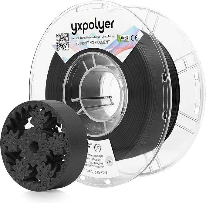 yxpolyer Nylon Carbon Fiber Filament PA12-CF 3D Printing Filament 500g with AMS-Compatible PC Heat-Resistant Spool