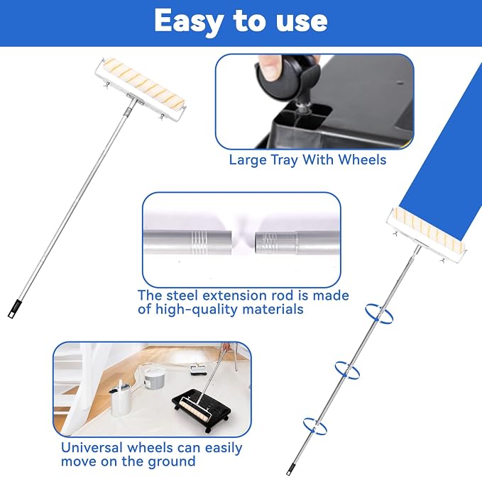 12 Pcs 18 Inch Paint Roller Kit,12-18" Adjustable Roller Frame,Large Paint Roller with Tray,1-5 Ft Steel Pole Paint Roller Set,18" Paint Roller Sleeves 23.6'' Paint Roller Tray for Wall Ceiling