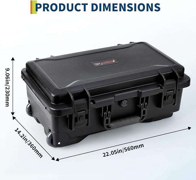 GarveeTech Protective Case,Heavy Duty Protective Dry Box Case with Padded Dividers and Wheels,Waterproof Travel Camera Case Dustproof and Impact Resistant,22” x 14” x 9”,for Travel, Hunt