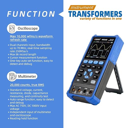 Handheld Automotive Oscilloscope Multimeter, 2 Channels, 40MHz Bandwidth, 250MSa/s Sampling Rate, 20000 Counts, 3 in 1 Portable Digital Automotive Oscilloscope, Voltage, Current, Capacitor HDS242S