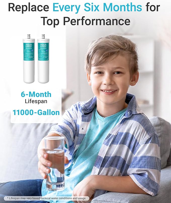 AQUA CREST DW80/90 Under Sink Water Filter, Replacement for Aqua-Pure® AP-DW80/90, AP-DWS1000, Kohler K-201-NA, Kohler K-202-NA, NSF/ANSI 42 Certified, 2 Pack, Model No.WF60-80/90