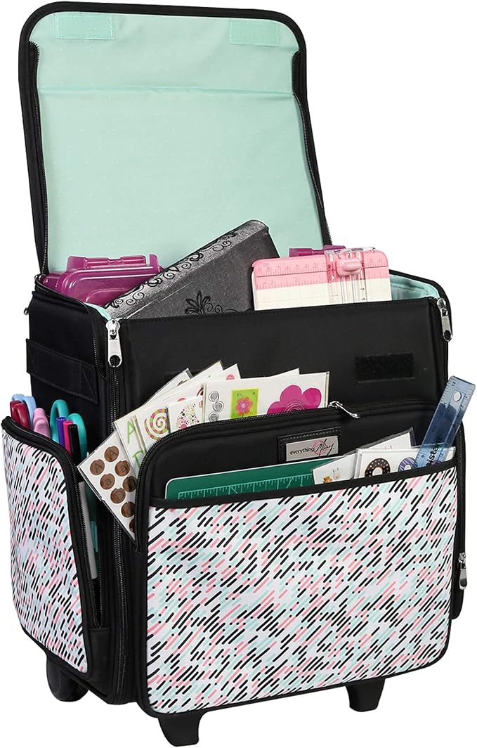Everything Mary Collapsible Rolling Craft Bag, Pill - Wheeled Scrapbook Tote for Scrapbooking & Art - Travel Organizer Storage Bin for Paper, Glue, Tape - Roller Cart for Teachers & Medical