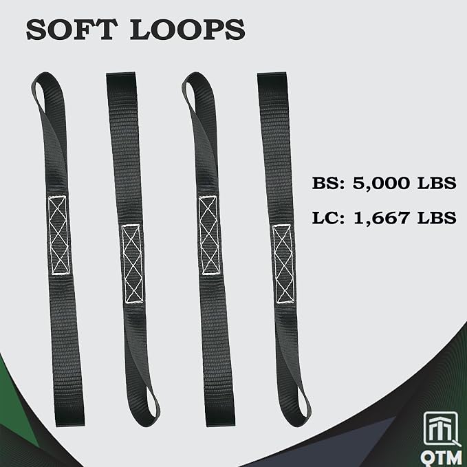 QTM 4-Pack Black Stainless Steel Spring Retractable Ratchet Straps 1" x15' with Soft Loops, Heavy Duty, 2,000lbs Breaking Strength, with Storage Bag, Best for Cargo, Truck, Bicycle, Motorcycle