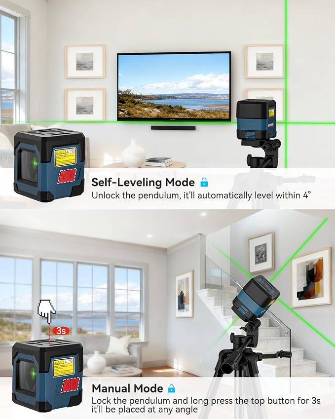 Laser Level with tripod, RockSeed Cross Line Laser with Self-Leveling, Vertical and Horizontal Line, Rotatable 360 Degree, Carrying Pouch, Battery Included (LV1GT2)