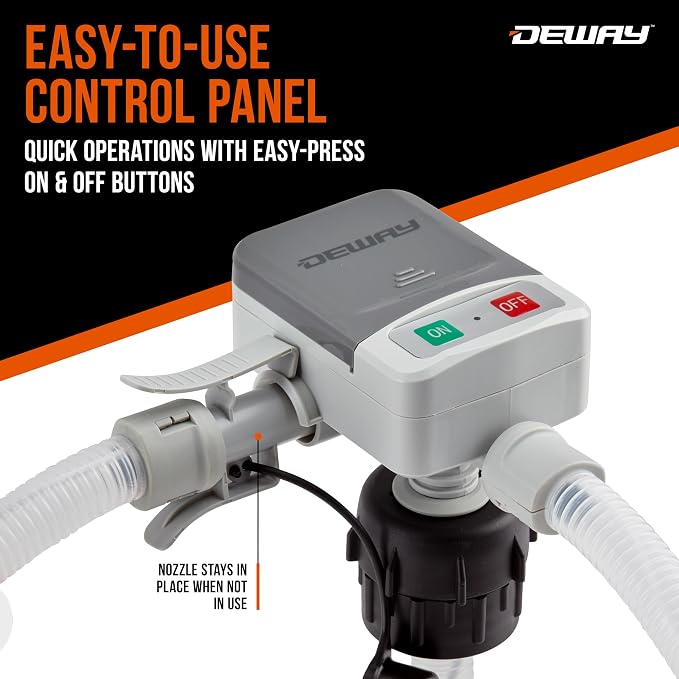 DeWay Fuel Transfer Pump for Gas Can with Precision Auto-Shutoff Nozzle | Fast 2.4GPM Flow Rate, Long 51” Hose, 4 AA Battery Power & 3 Fuel Adapters for Gasoline, Kerosene, Diesel & Non-Potable Water