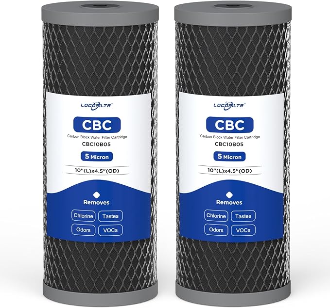 5 Micron 10" x 4.5" Whole House Carbon Block Water Filter Cartridge, 2 Pack | CTO Carbon Water Filter Replacement for FC15B, CTO10BB, EP-BB, EPM-BB, CTO-F10B-5, CB-45-1005, WFHDC8001