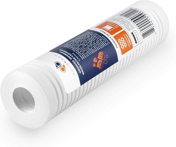 Aquaboon 5 Micron 10 x 2.5 Grooved Sediment Water Filter Replacement for Whole House Filter Cartridge Compatible with AP110, WHKF-GD05, CFS110, 4-Pack